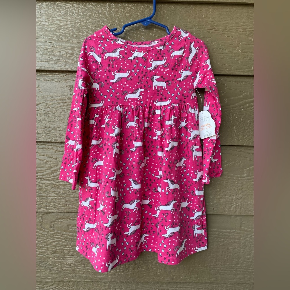 Wonder nation Stay Magical Girls Long Sleeve Pocket Dress sz 4T unicorn print.
